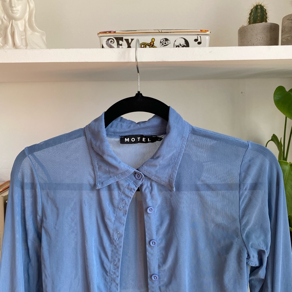 Motel Rocks Sheer Baby Blue Button Up Top - Picture 2 of 4